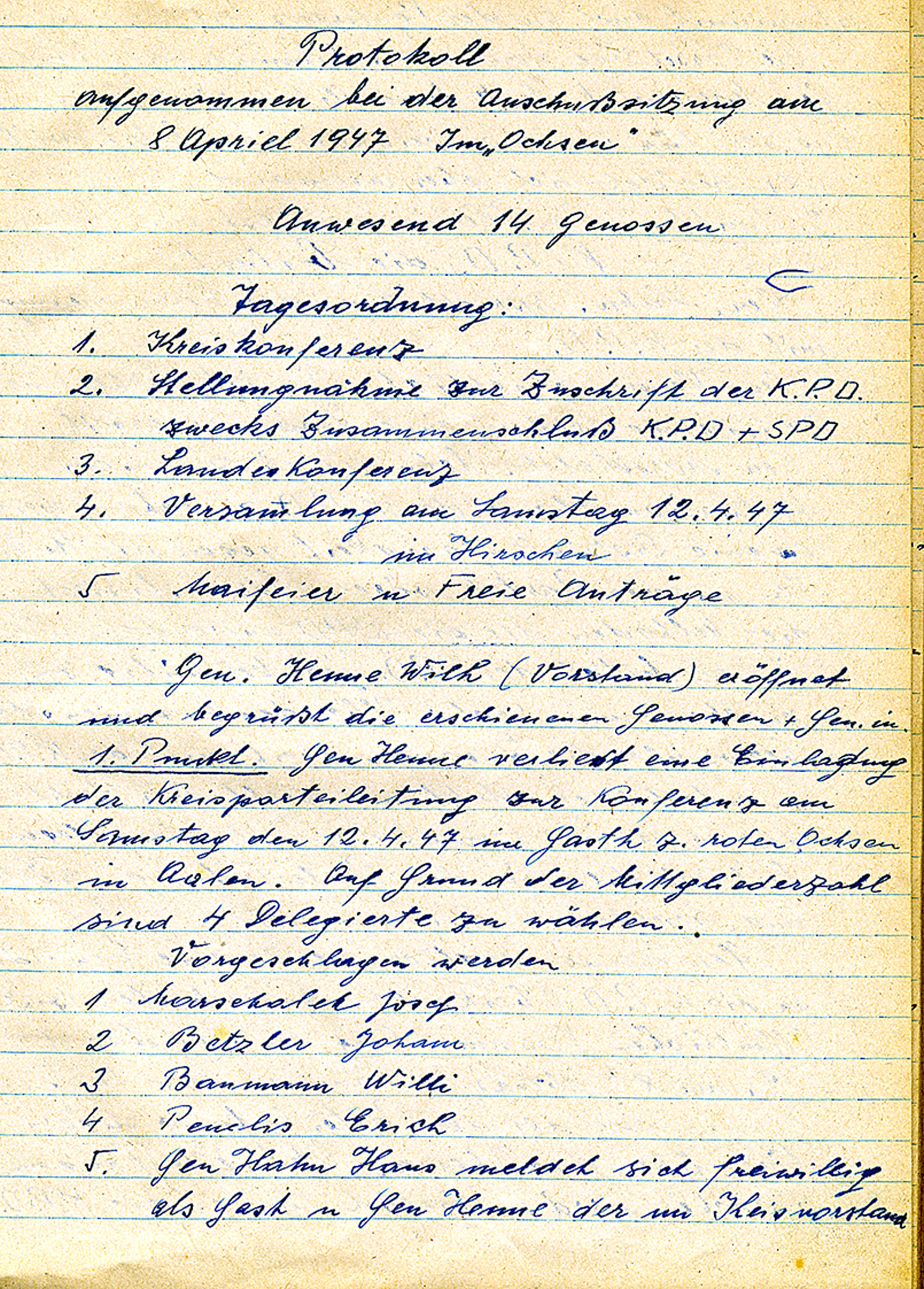 Protokoll vom 08.04.1947